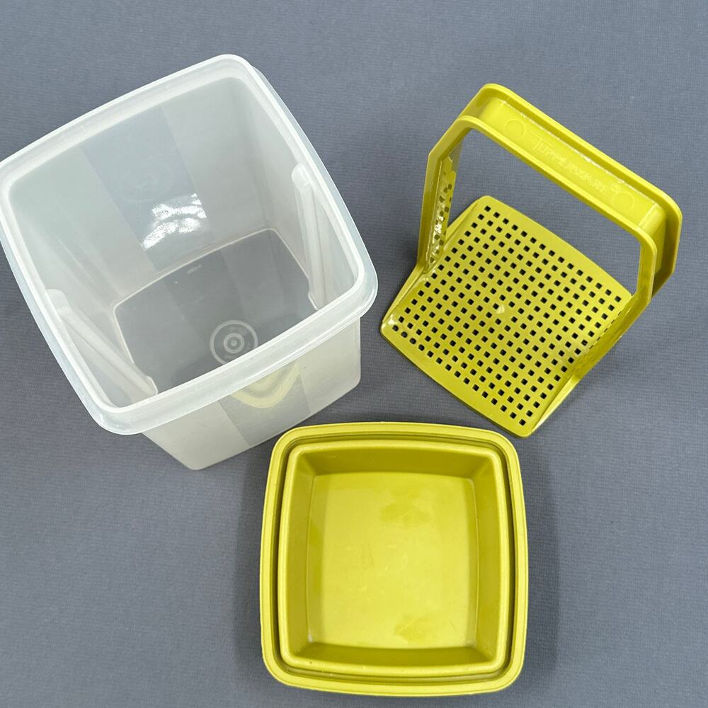 VTG Tupperware Pickle Keeper Container Avocado Green Lid Strainer Insert 7” Tall - Picture 3 of 15
